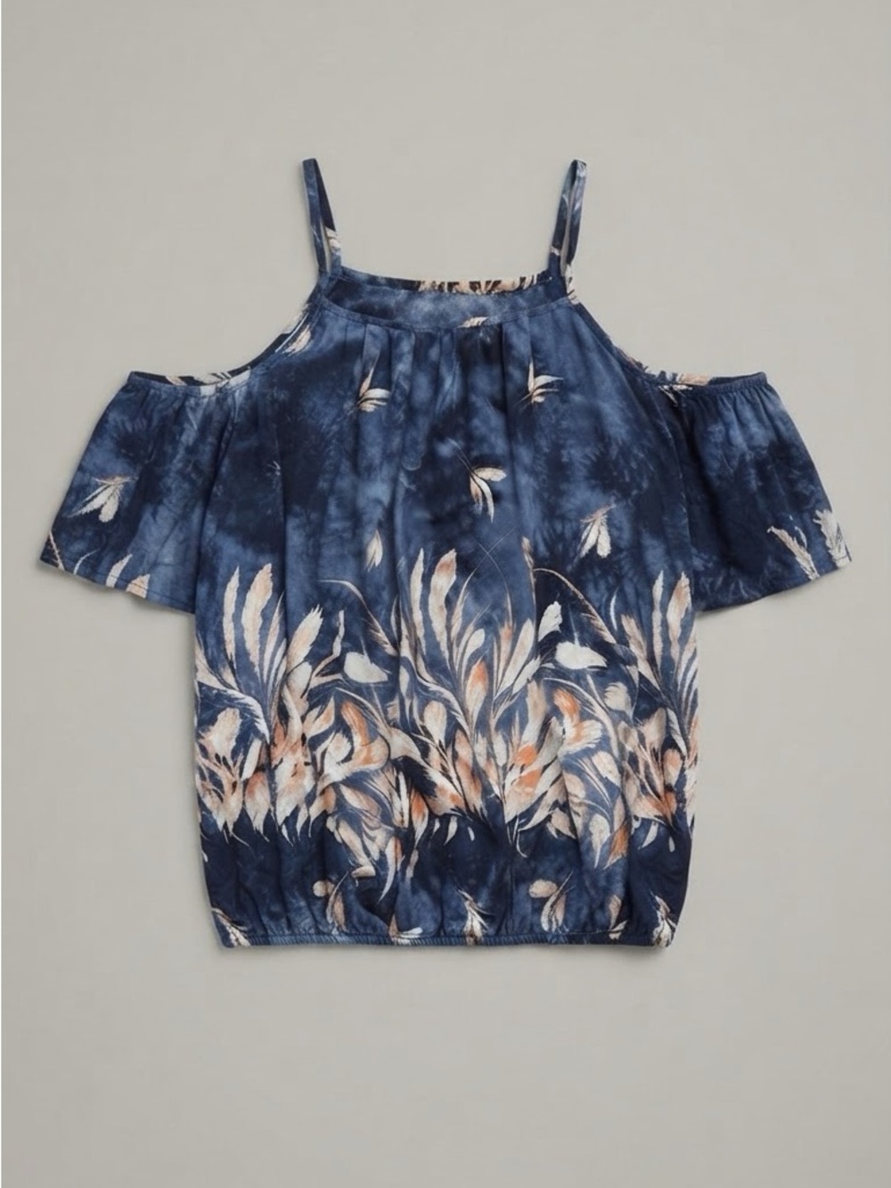 Cold-Shoulder Navy Floral Print Women’s Top